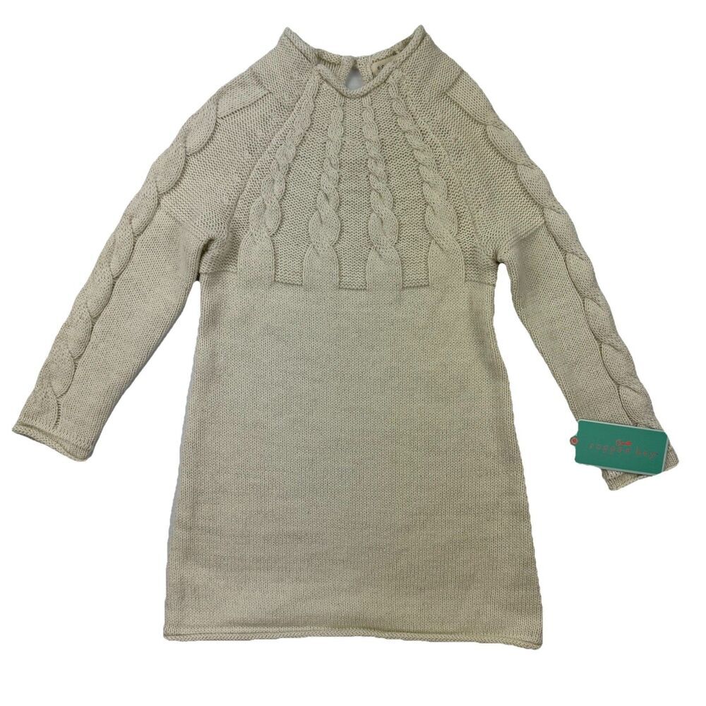 Copper Key Girls Size 4 Cable Knit Sweater Dress Cream Metallic NWT